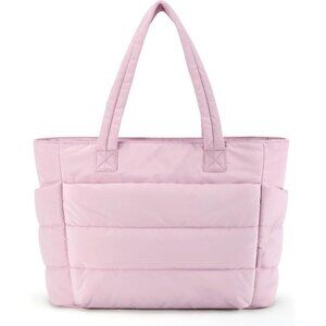 Women Pink Lightweight Puffy Tote Bag for Travel Beach Gym With Multi-pocket